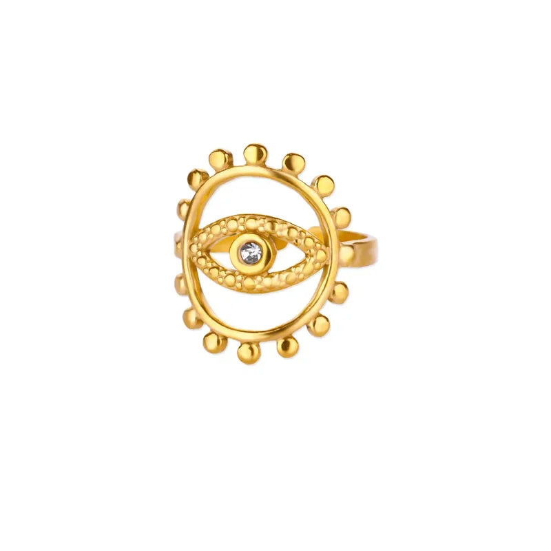 Δαχτυλίδι χρυσό ατσάλι με μάτι zircon-R272