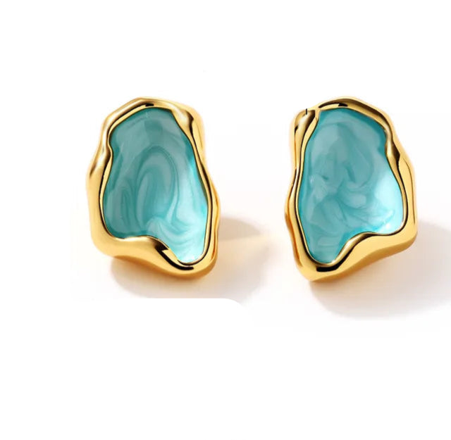 Gold plated steel earrings with blue filling-EA643