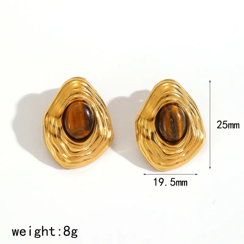 Σκουλαρίκια χρυσό ατσάλι με καφέ πέτρα-EA552