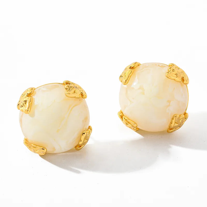 Σκουλαρίκια επιχρυσωμένο ατσάλι στρόγγυλα με ρητίνη-EA001