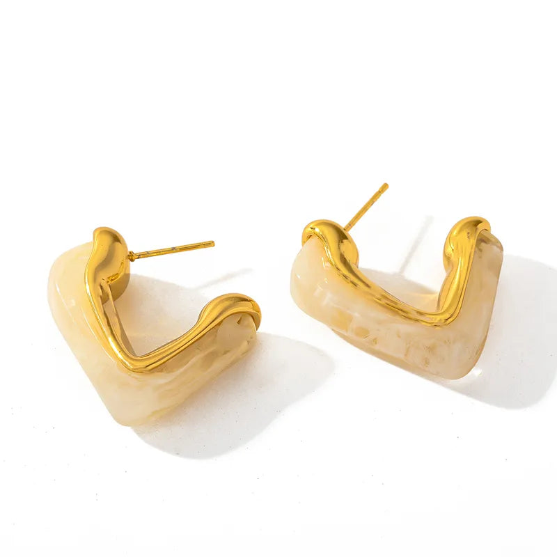 Earrings Gold Plated Steel with resin-EA099