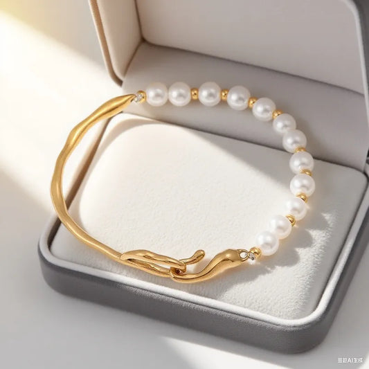 Βραχιόλι επιχρυσωμένο ατσάλι με πέρλες-BR233