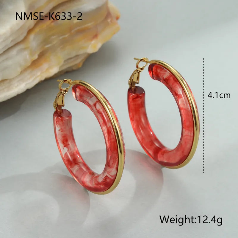 Σκουλαρίκια ατσάλι με κόκκινη ρητίνη-EA819