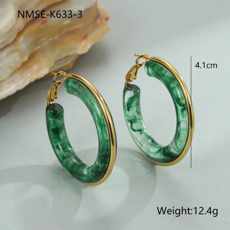 * Cercei din otel cu rasina verde-EA261