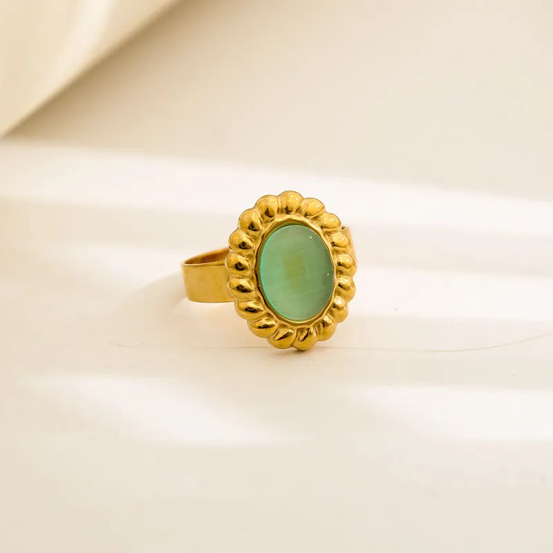 Δαχτυλίδι επιχρυσωμένο ατσάλι με πράσινη πέτρα-R078