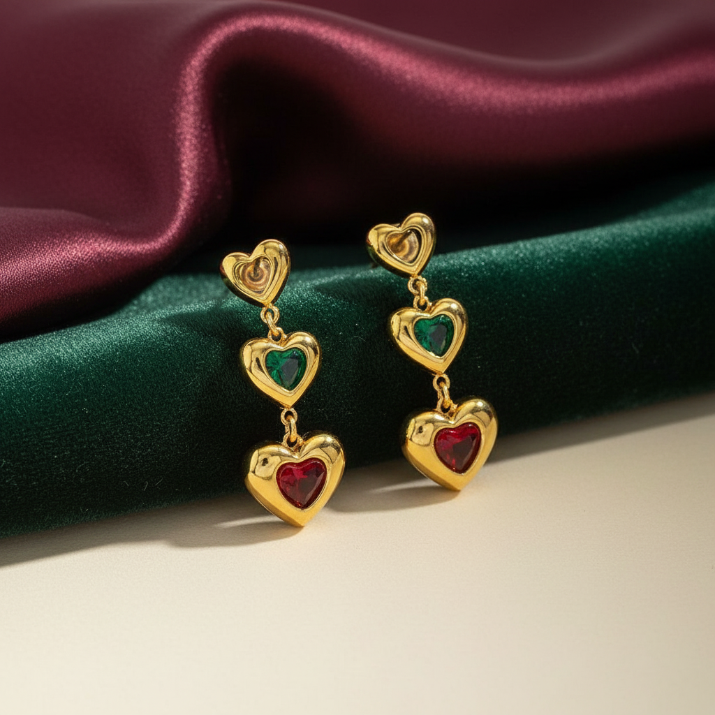 Σκουλαρίκια επιχρυσωμένο ατσάλι με καρδιές zircon-EA402