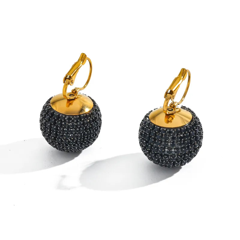 Σκουλαρίκια επιχρυσωμένο ατσάλι με μαύρα zircon-EA191