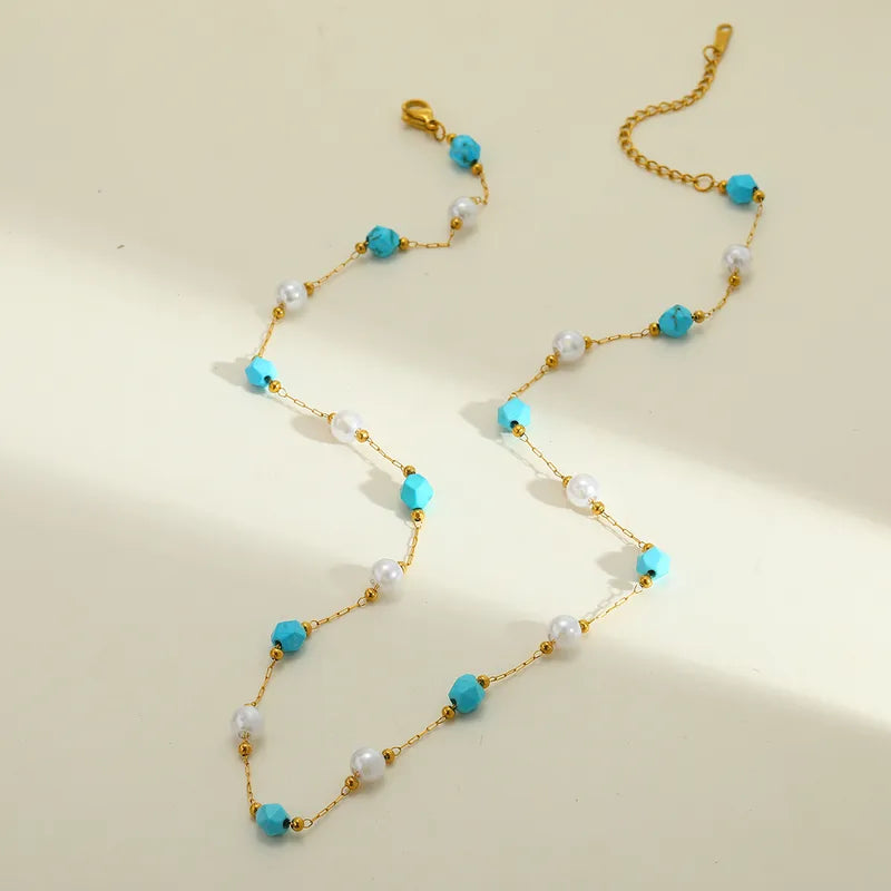 Κολιέ επιχρυσωμένο ατσάλι με τιρκουάζ πέτρες- NE798