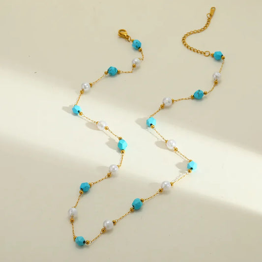 Κολιέ επιχρυσωμένο ατσάλι με τιρκουάζ πέτρες- NE798