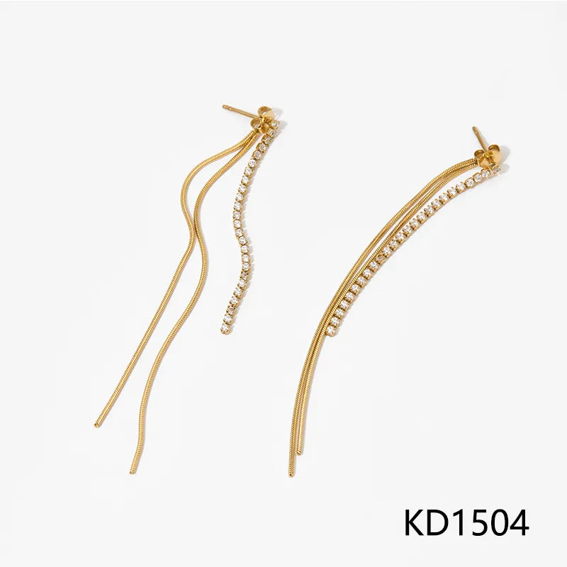 Σκουλαρίκια επιχρυσωμένο ατσάλι μακρυά με zircon-EA418