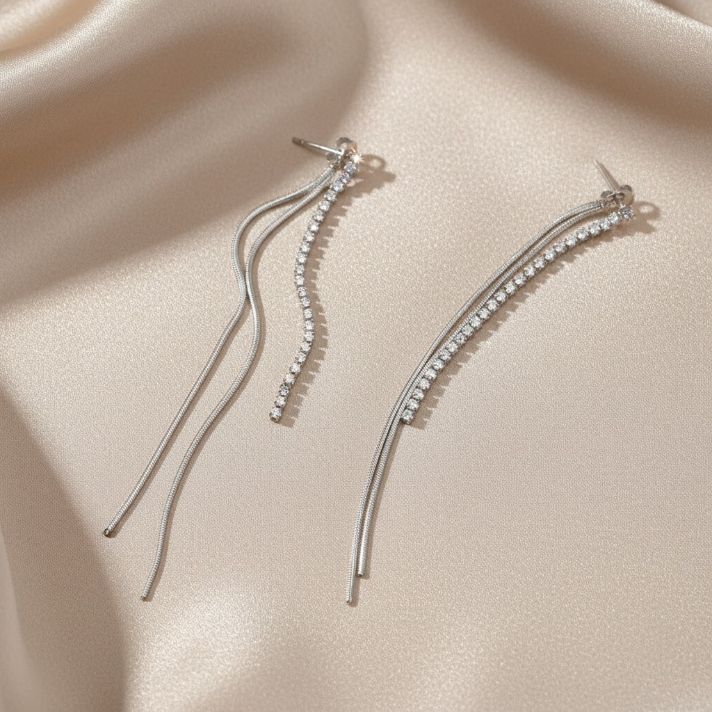 Σκουλαρίκια ατσάλι μακρυά με zircon-EA320