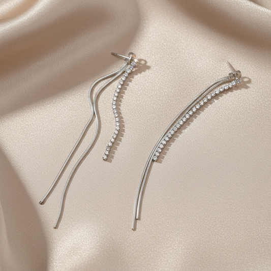 Σκουλαρίκια ατσάλι μακρυά με zircon-EA320