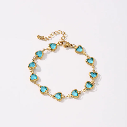 Βραχιόλι επιχρυσωμένο ατσάλι με γαλάζιες καρδιές-BR201