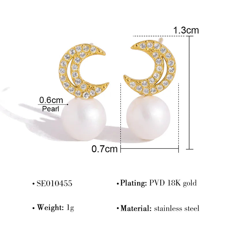 Σκουλαρίκια επιχρυσωμένο ατσάλι φεγγάρι με zircon-EA092