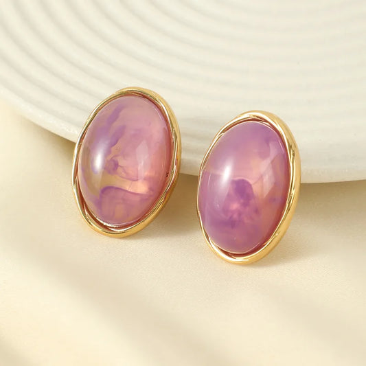 Σκουλαρίκια επιχρυσωμένο ατσάλι μωβ οβαλ-EA634