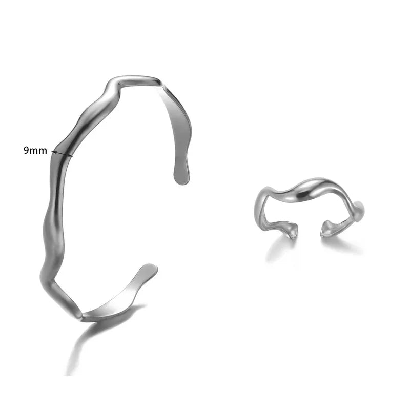 Σετ ατσάλι βραχιόλι και δαχτυλίδι-SET072