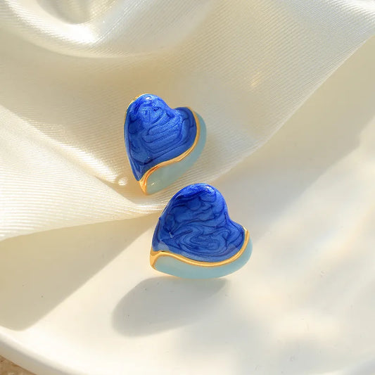 Cercei din oțel placat cu aur cu inimi albastre - EA831