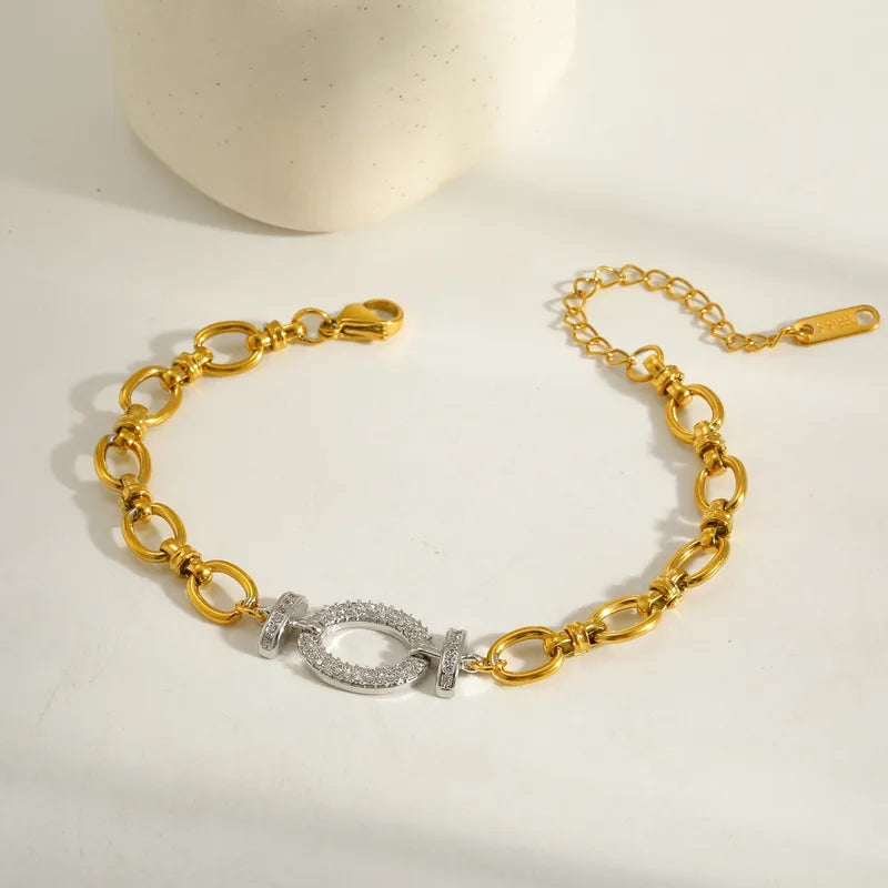 Βραχιόλι επιχρυσωμένο ατσάλι με zircon- BR435