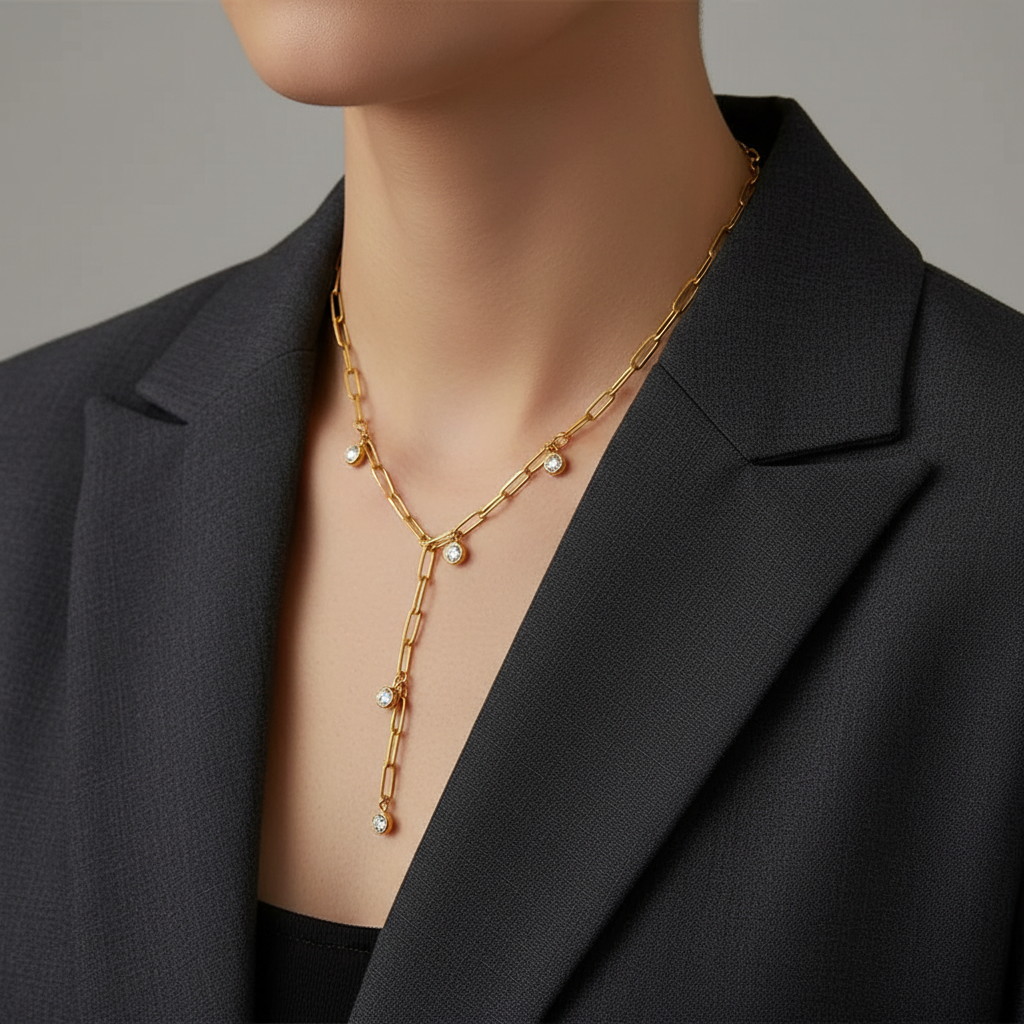 Κολιέ επιχρυσωμένο ατσάλι μακρύ με zircon-NE487