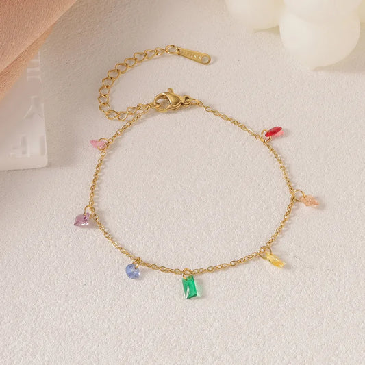 Βραχιόλι επιχρυσωμένο ατσάλι με πολύχρωμα κρύσταλλα-BR158