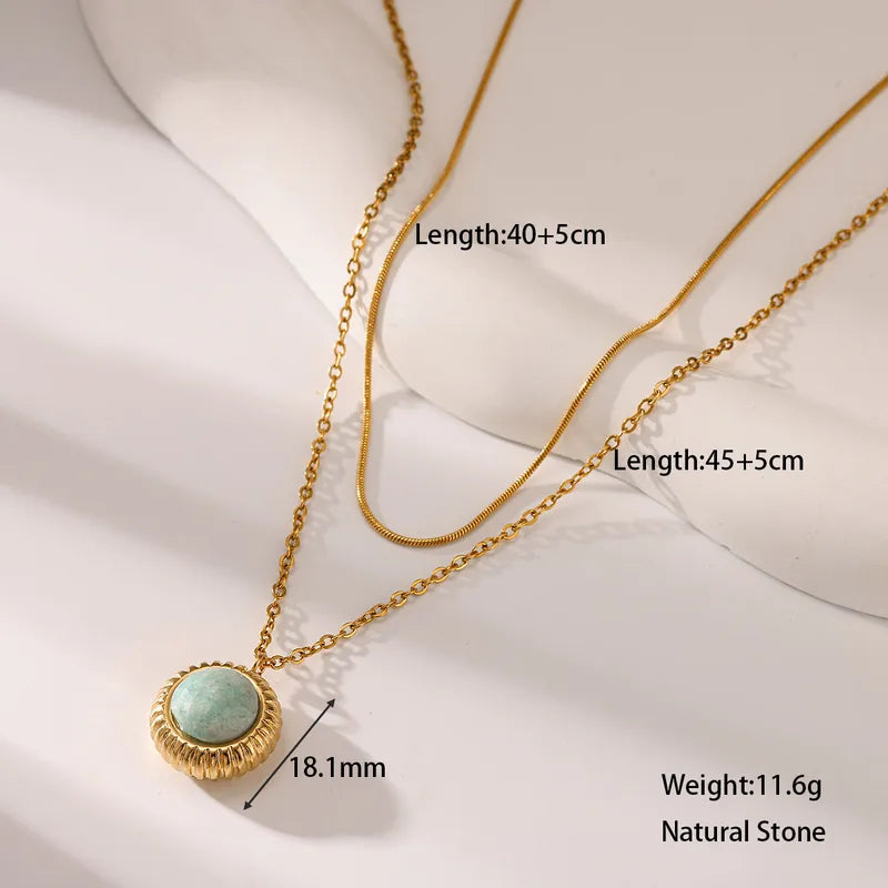 Κολιέ επιχρυσωμένο ατσάλι διπλό με γαλάζια πέτρα-NE079