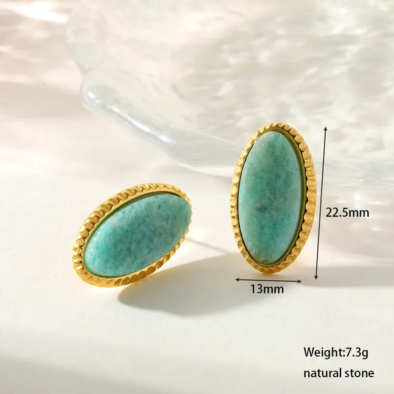 Σκουλαρίκια επιχρυσωμένο ατσάλι οβάλ γαλάζιο-EA387