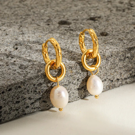 Σκουλαρίκια επιχρυσωμένο ατσάλι κρίκοι με πέρλα-EA512