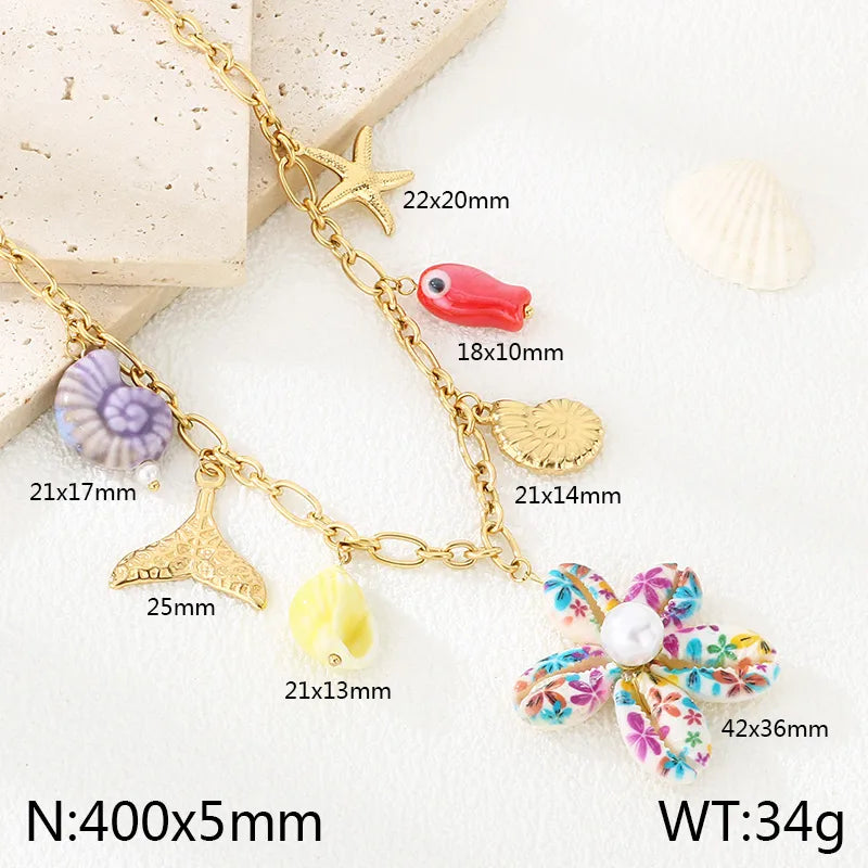 Κολιέ επιχρυσωμένο ατσάλι με καλοκαιρινά charms - NE648