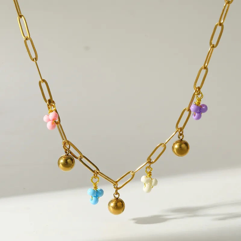 Κολιέ επιχρυσωμένο ατσάλι με πολύχρωμα charms - NE367