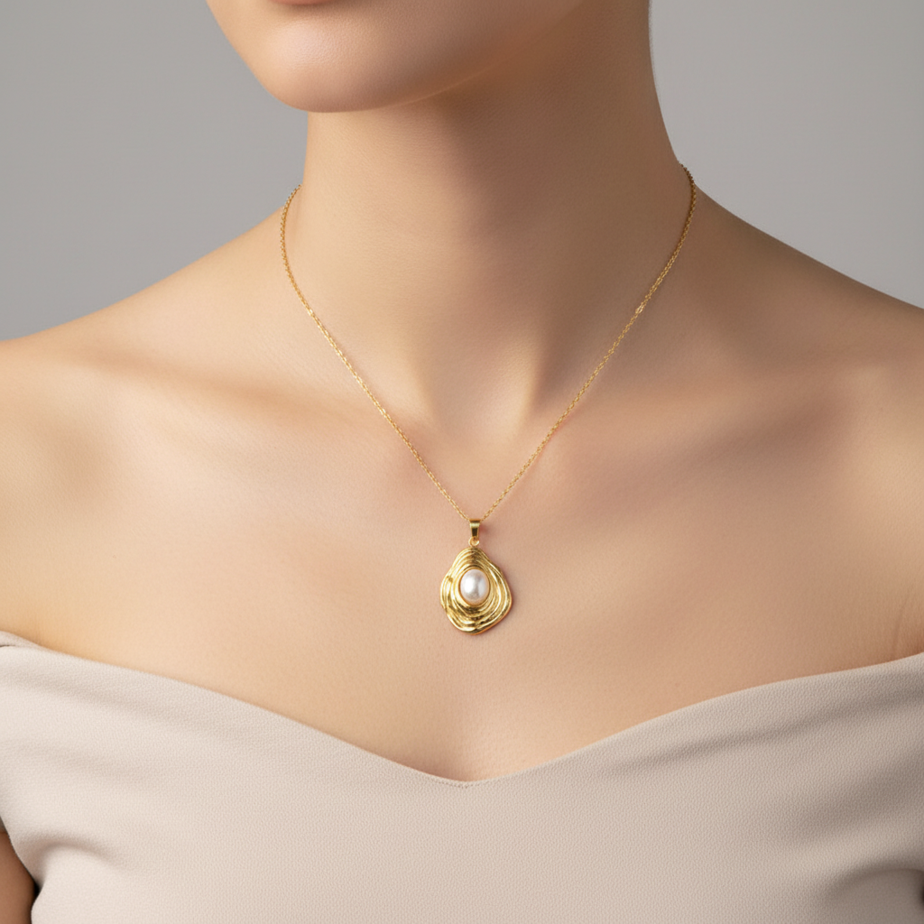 Κολιέ επιχρυσωμένο ατσάλι με λευκή πέτρα-NE070