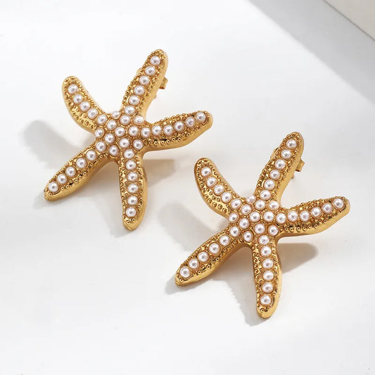 Σκουλαρίκια επιχρυσωμένο ατσάλι με κοχύλια και περλίτσες - EA788