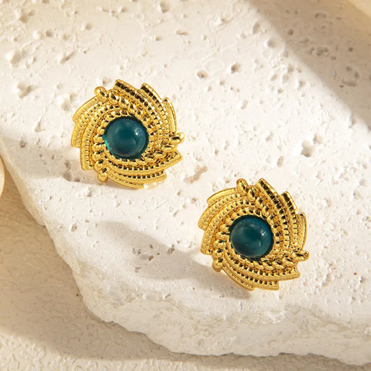 Σκουλαρίκια ατσάλι σπείρα με πέτρα-EA326