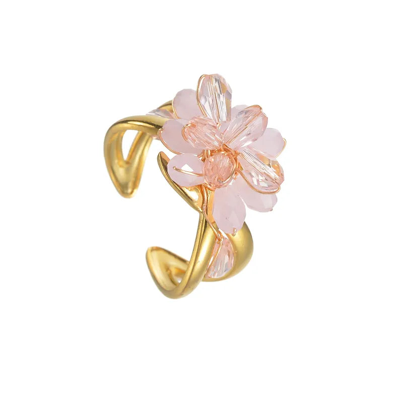 Pink flower steel ring-R158