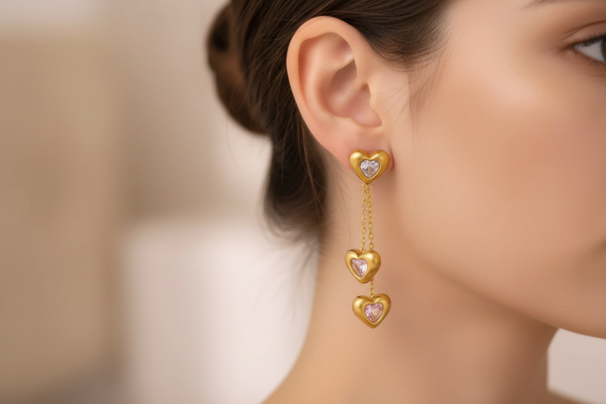 Σκουλαρίκια ατσάλι με καρδιές και gemstones-EA116