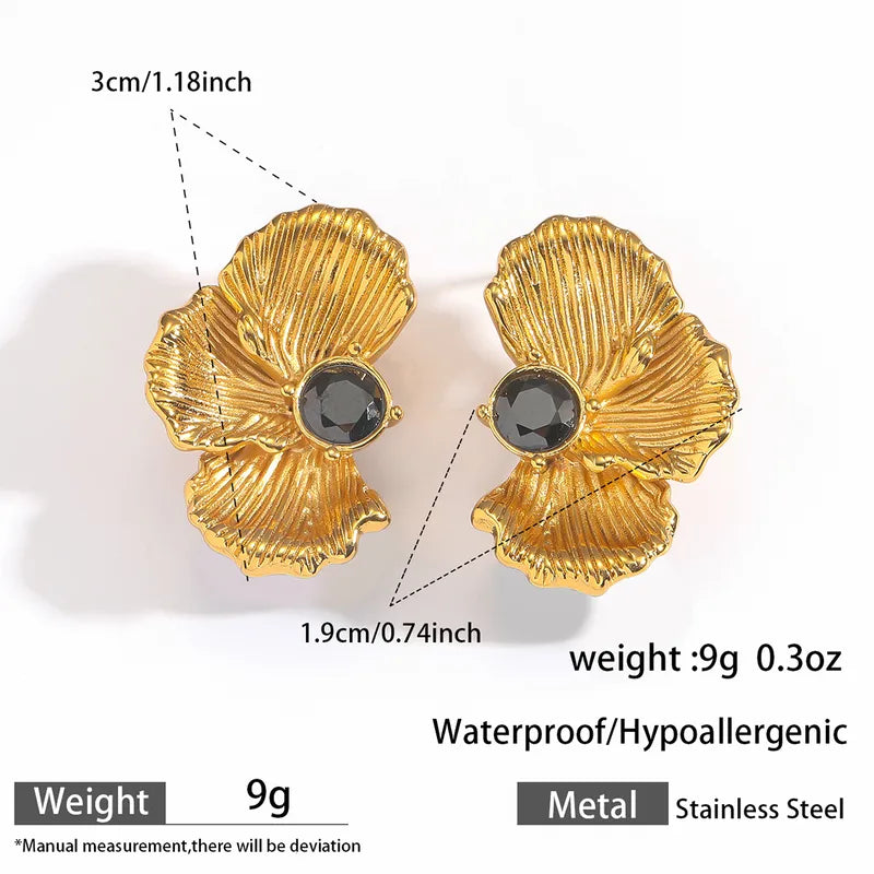 Σκουλαρίκια επιχρυσωμένο ατσάλι με μαύρη πέτρα-EA245