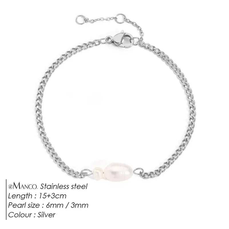 Βραχιόλι ατσάλινο λεπτό με πέρλα-BR305