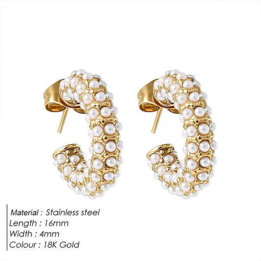 Σκουλαρίκια επιχρυσωμένο ατσάλι κρίκοι με πέρλα - EA695