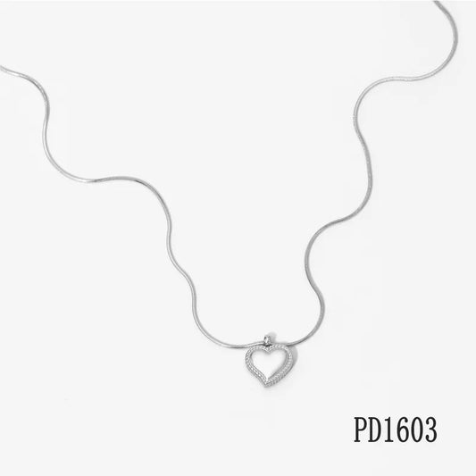 Κολιέ ατσάλι με zircon καρδιά - NE793