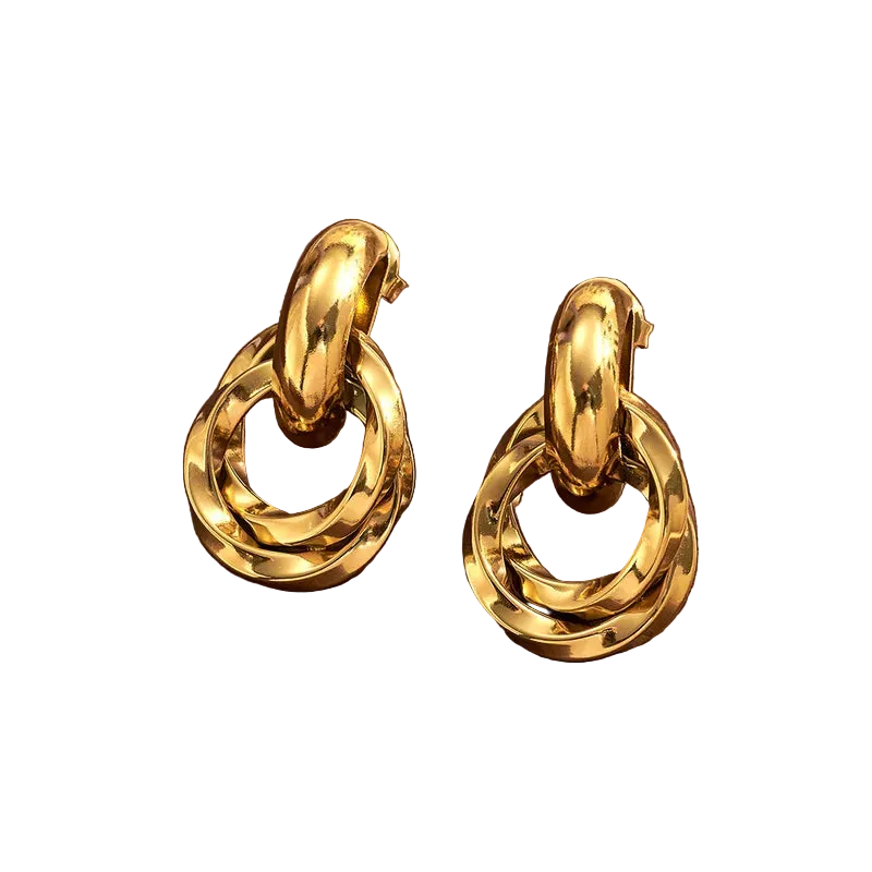 Gold plated steel double circle earrings - EA805