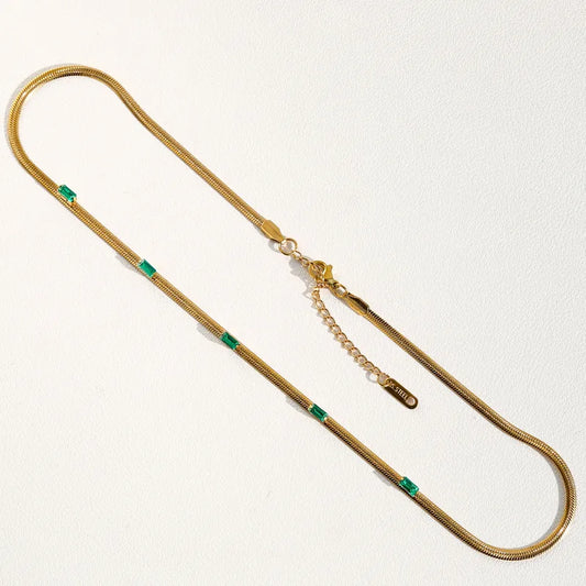 Κολιέ επιχρυσωμένο ατσάλι με πράσινα rhinestones - NE713