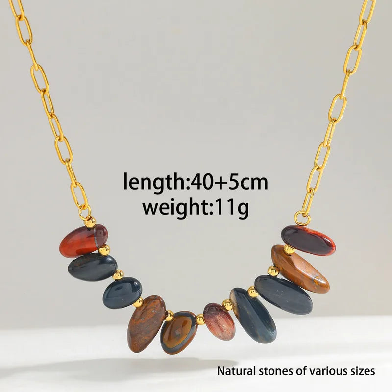 Κολιέ επιχρυσωμένο ατσάλι με μεγάλες πέτρες - NE723