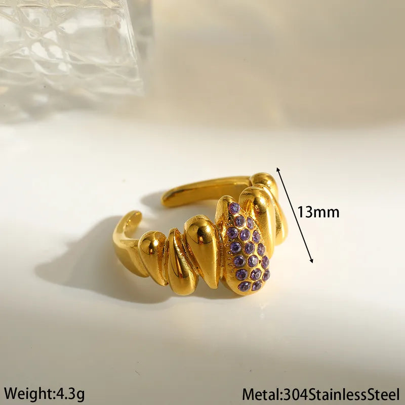 Inel din oțel placat cu aur cu rhinestone mov - R067