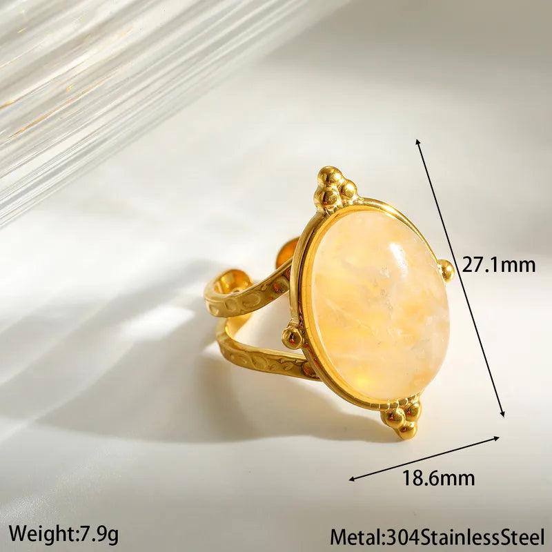 Inel din oțel placat cu aur cu piatră galbenă-R245