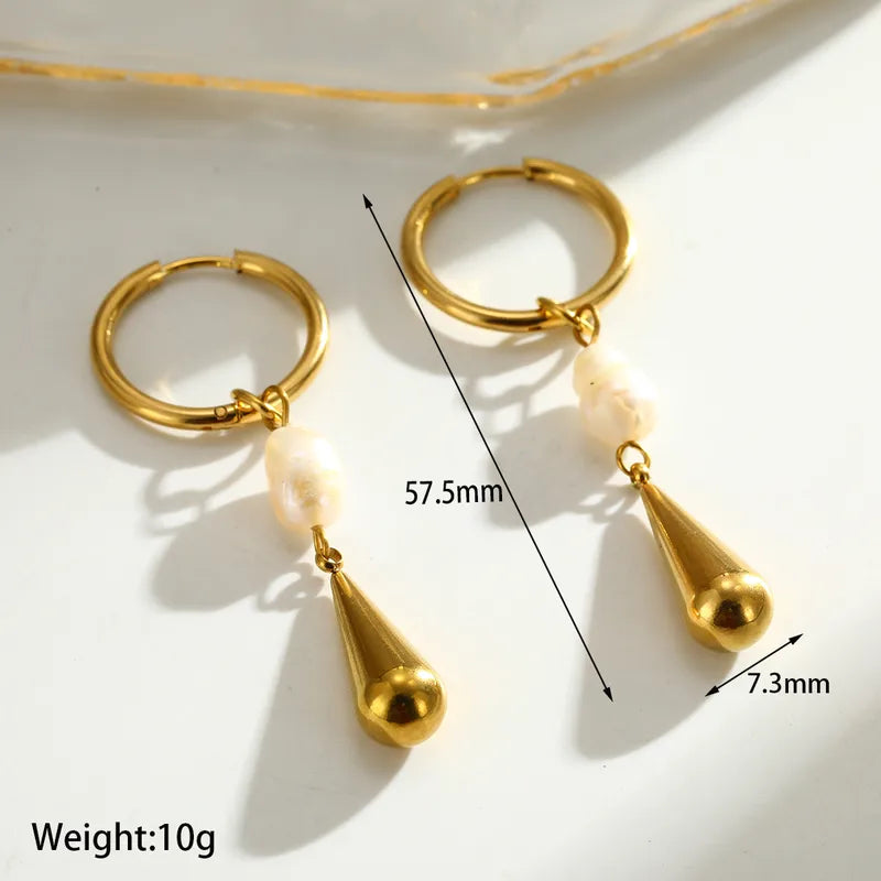 Cercei din oțel placat cu aur, cercuri cu perlă - EA832