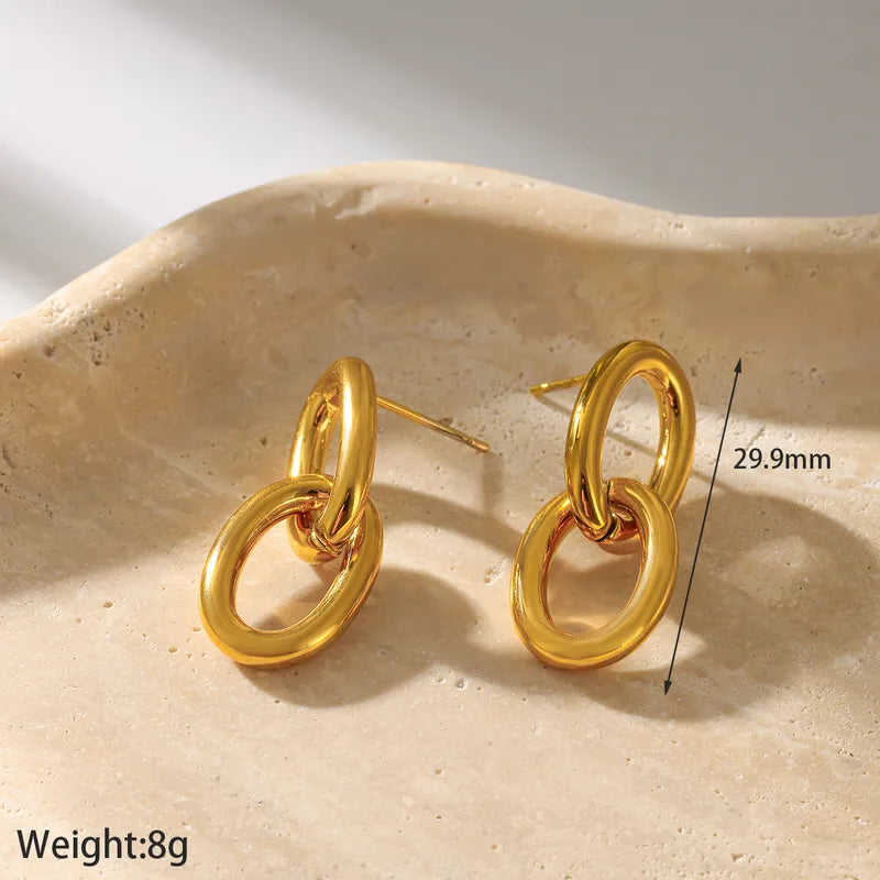 Cercei din oțel placat cu aur, dublu cerc-EA821