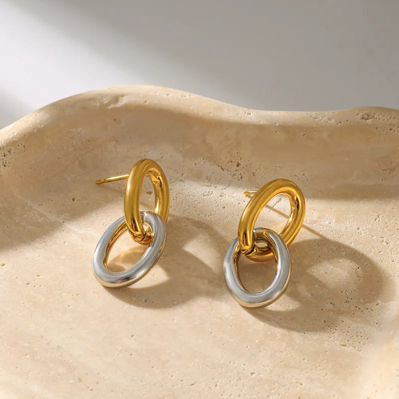 Cercei din oțel placat cu aur, dublu cerc-EA822
