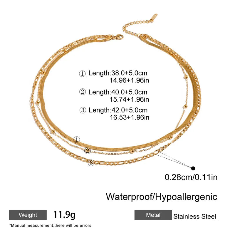 Κολιέ επιχρυσωμένο ατσάλι τριπλή αλυσίδα-NE013