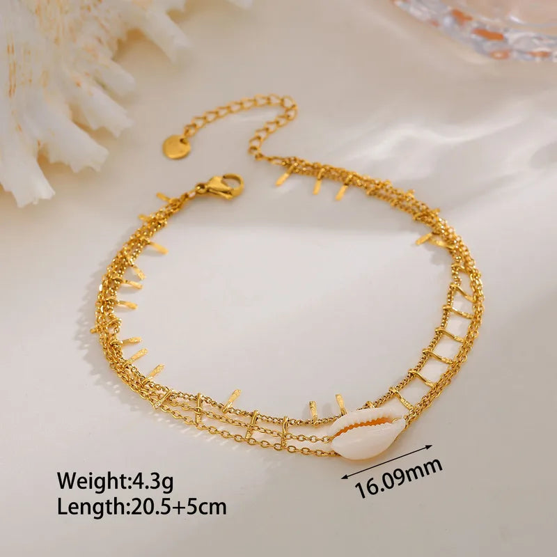 Βραχιόλι ποδιού επιχρυσωμένο ατσάλι με κοχύλι - AN032