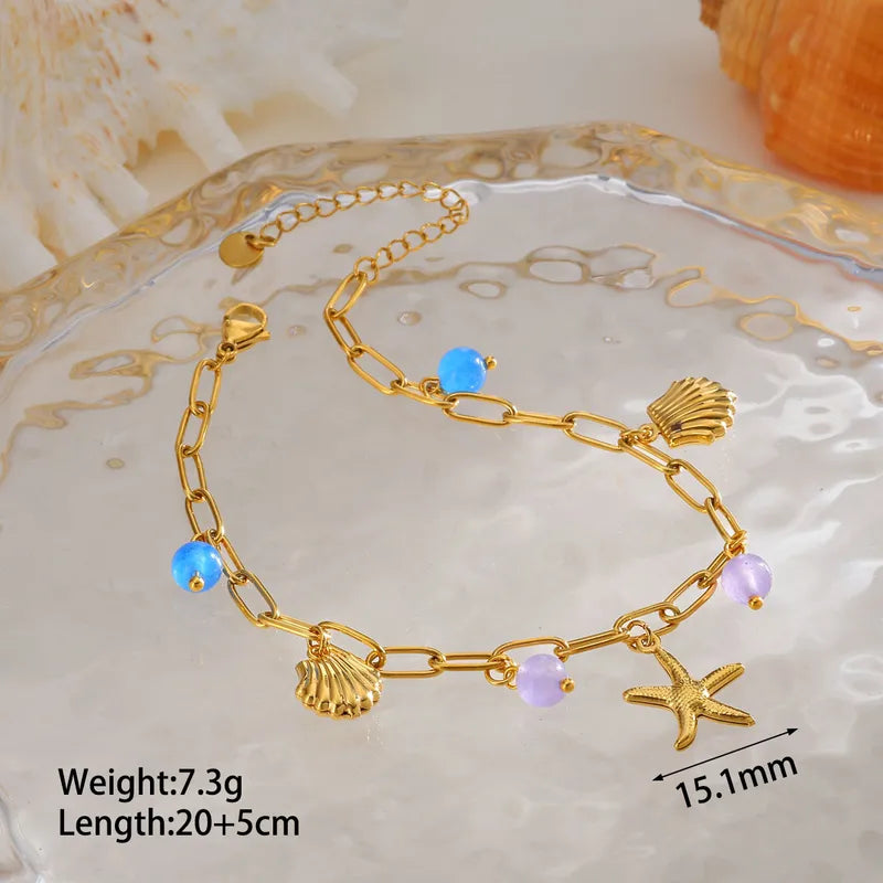 Βραχιόλι ποδιού επιχρυσωμένο ατσάλι αστερία - AN035