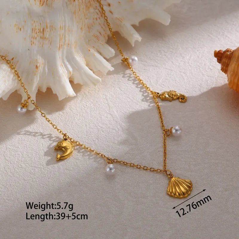 Κολιέ επιχρυσωμένο ατσάλι με θαλασσινά στοιχεία- NE802